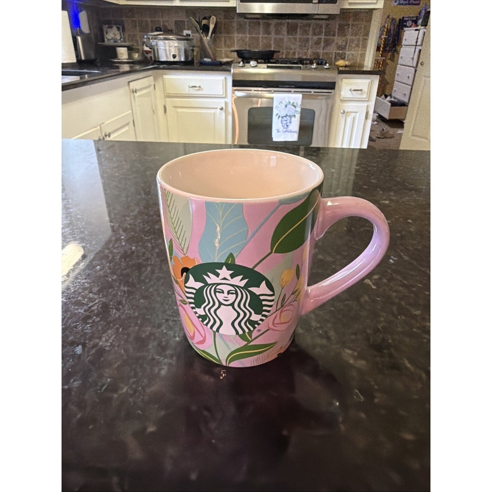 Starbucks Pink Floral Siren Mermaid Logo Mug 2020 10 oz Collectible Coffee Tea